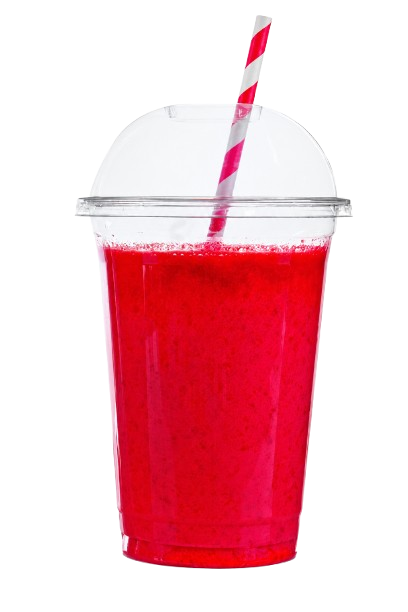 Red lemonade smoothie in a cup with a straw